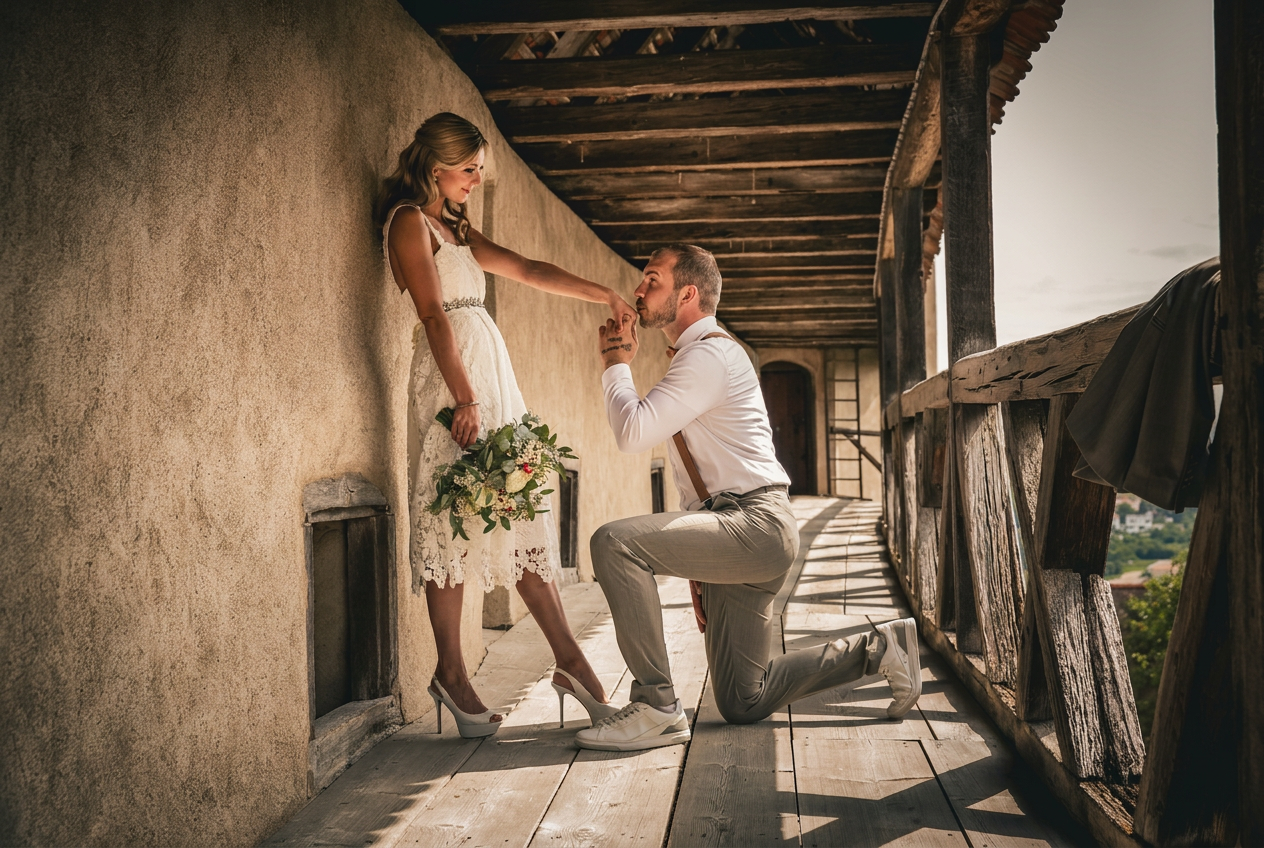 Brautpaar bei einem Hochzeitsshooting von Aschenputtel-Studio